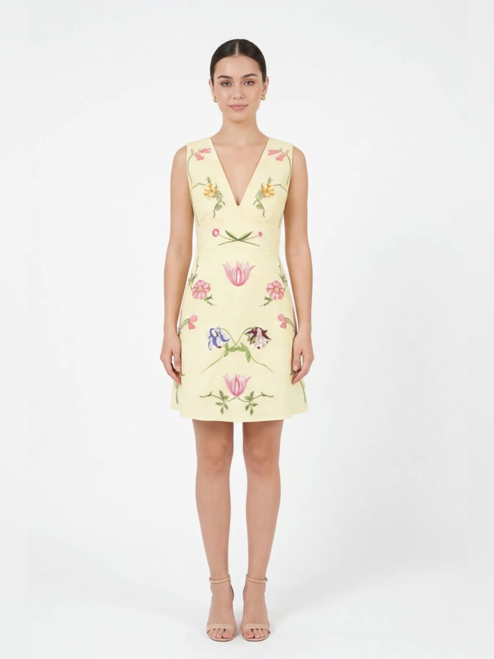 Fanm Mon Yursa Dress Yellow Embroidered Floral Mini Small